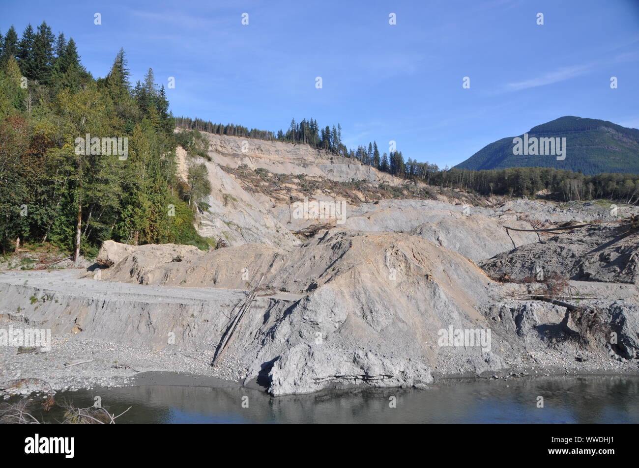 2014 frana Oso, frana Oso, valle del fiume Stillaguamish della forcella nord, contea di Snohomish, Washington, Stati Uniti Foto Stock