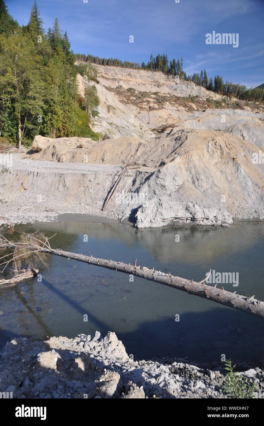 2014 frana Oso, frana Oso, valle del fiume Stillaguamish della forcella nord, contea di Snohomish, Washington, Stati Uniti Foto Stock