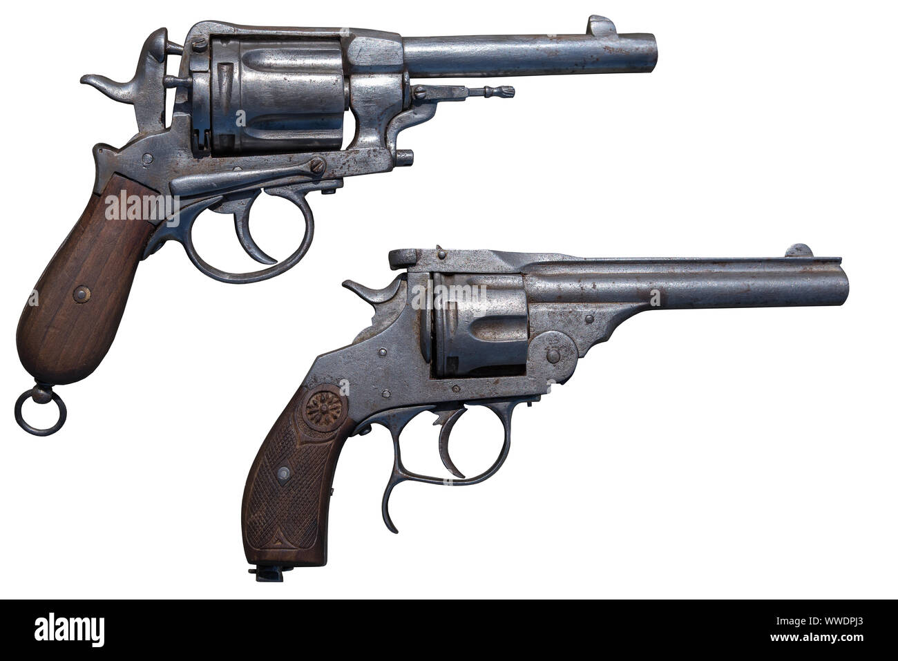 Due antichi revolver. Antica arma. Foto Stock