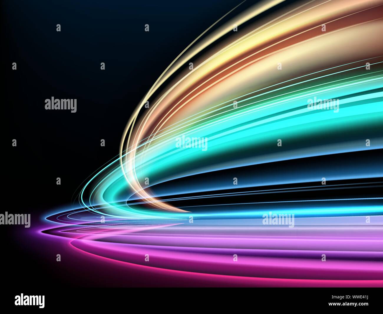 Luce colorata sentieri con motion blur effetto tempo di esposizione lungo isolato Illustrazione Vettoriale