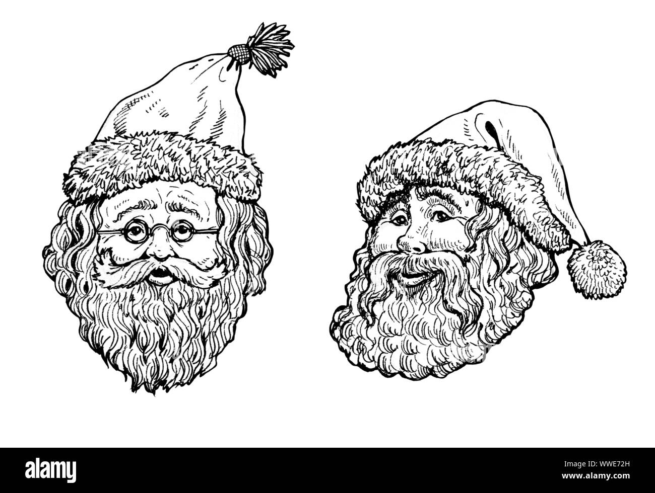 Santa faccia sorridente. Funny Santa Claus illustrazione della testa. Scheda di Natale. Foto Stock