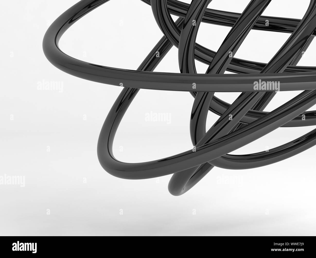 Lucido nero forma geometrica. Installazione astratta su sfondo bianco. 3D rendering immagine Foto Stock