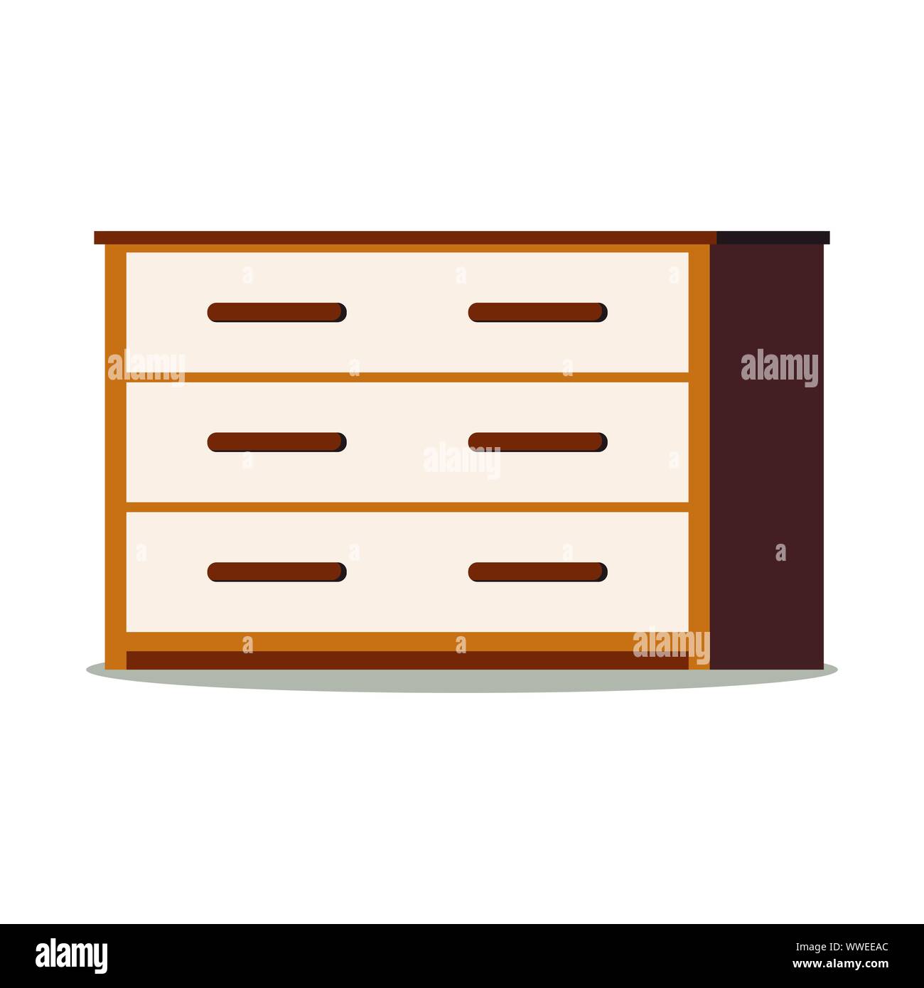 Icona di legno bruno cassettiera con porte, ripiano. Illustrazione Vettoriale
