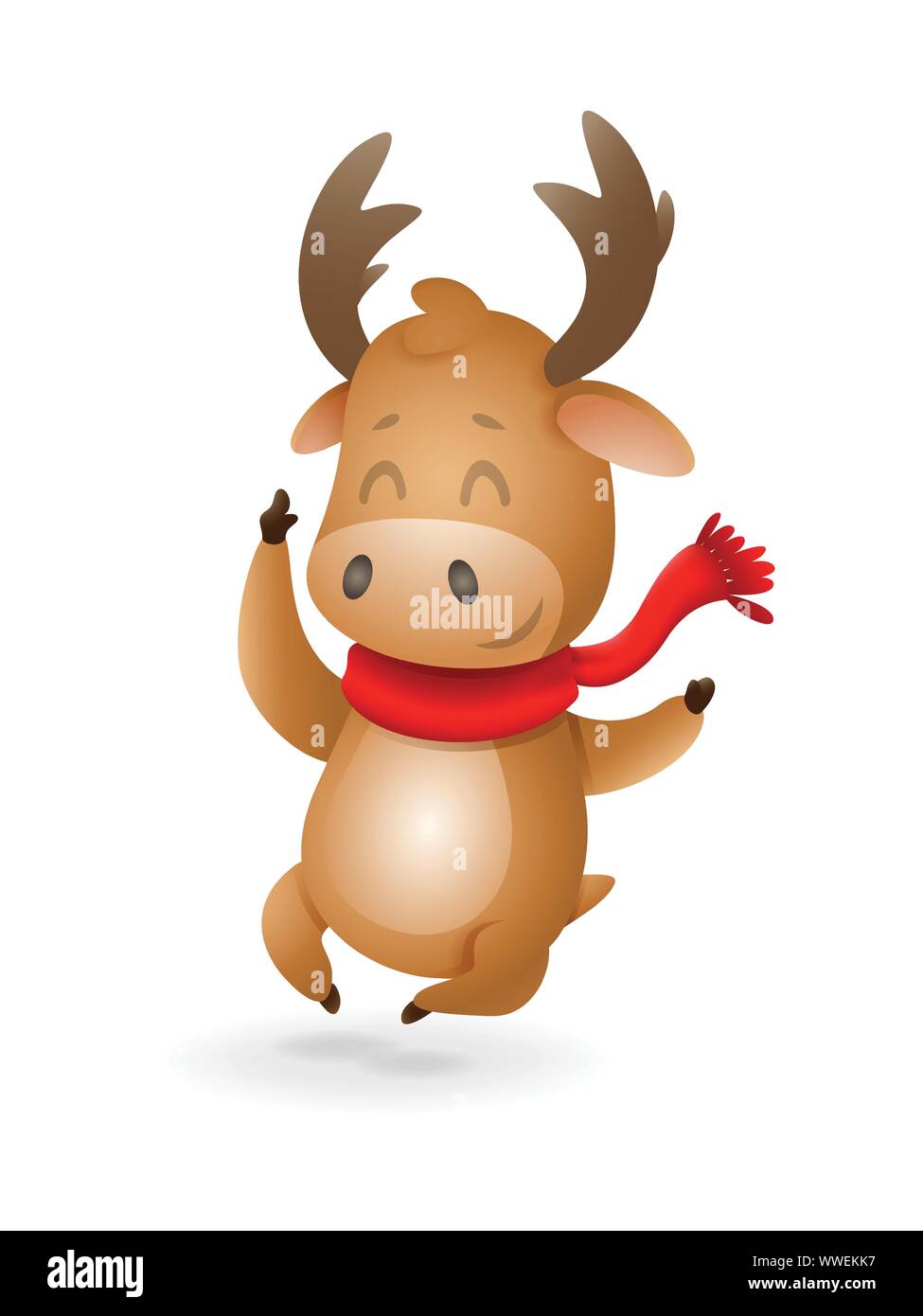 Carino alci o renne festeggiare le vacanze invernali felice espressione - illustrazione di vettore isolato su sfondo trasparente Illustrazione Vettoriale