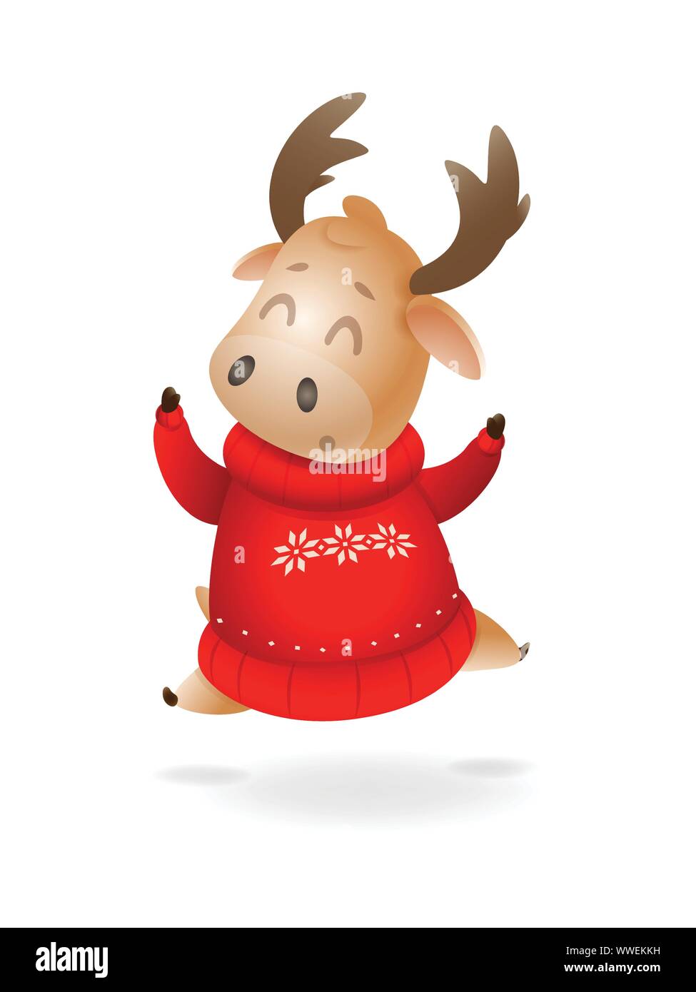 Carino alci o renne brutto che indossa un maglione festeggiare le vacanze invernali - felice espressione - illustrazione di vettore isolato su sfondo trasparente Illustrazione Vettoriale