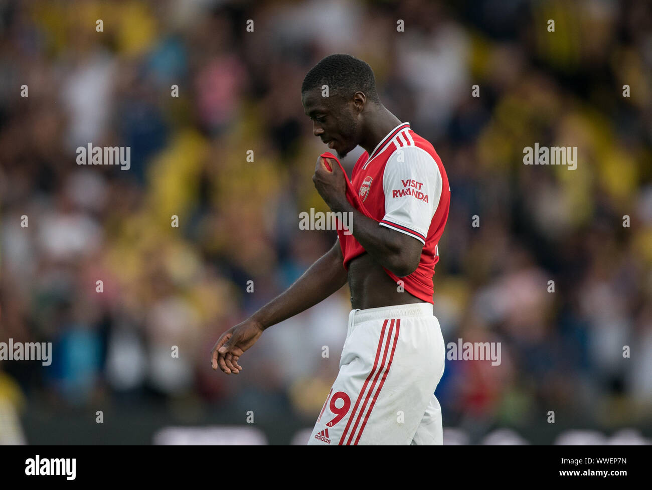 Watford, Regno Unito. Xv Sep, 2019. Nicolas Pp di Arsenal durante il match di Premier League tra Watford e Arsenal a Vicarage Road, Watford, in Inghilterra il 16 settembre 2019. Foto di Andy Rowland. Credito: prime immagini multimediali/Alamy Live News Foto Stock