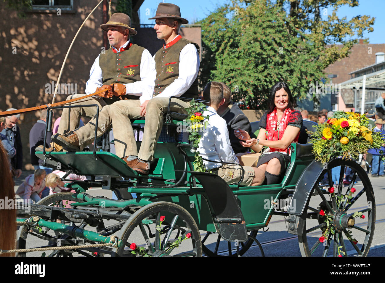 Stoccarda, Germany-September 30, 2018: Festa della birra, festoso corteo con i cavalli Foto Stock