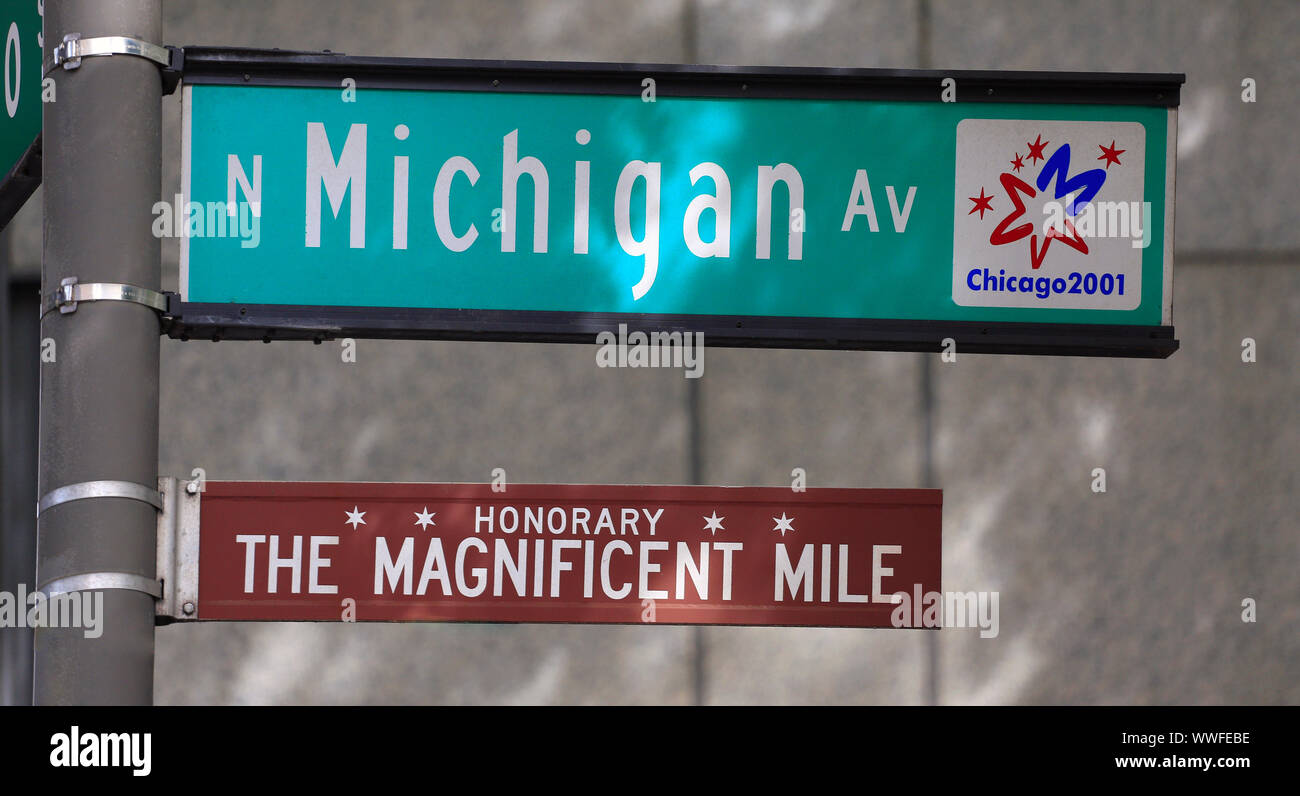 Close-up di Michigan Avenue sign in Chicago, Stati Uniti d'America Foto Stock