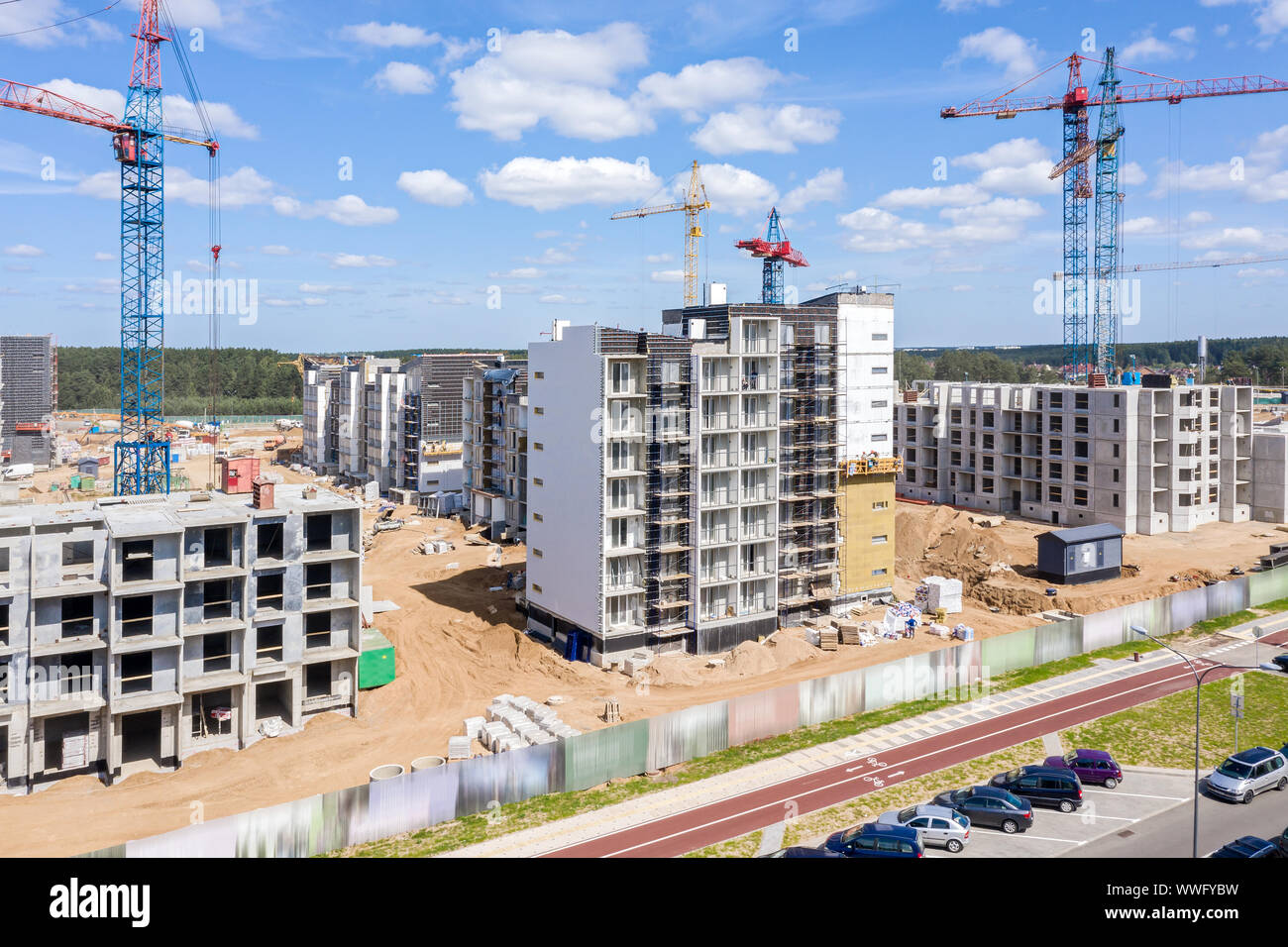 Vista aerea della città sito in costruzione. sviluppo di nuovo nuovo quartiere residenziale Foto Stock