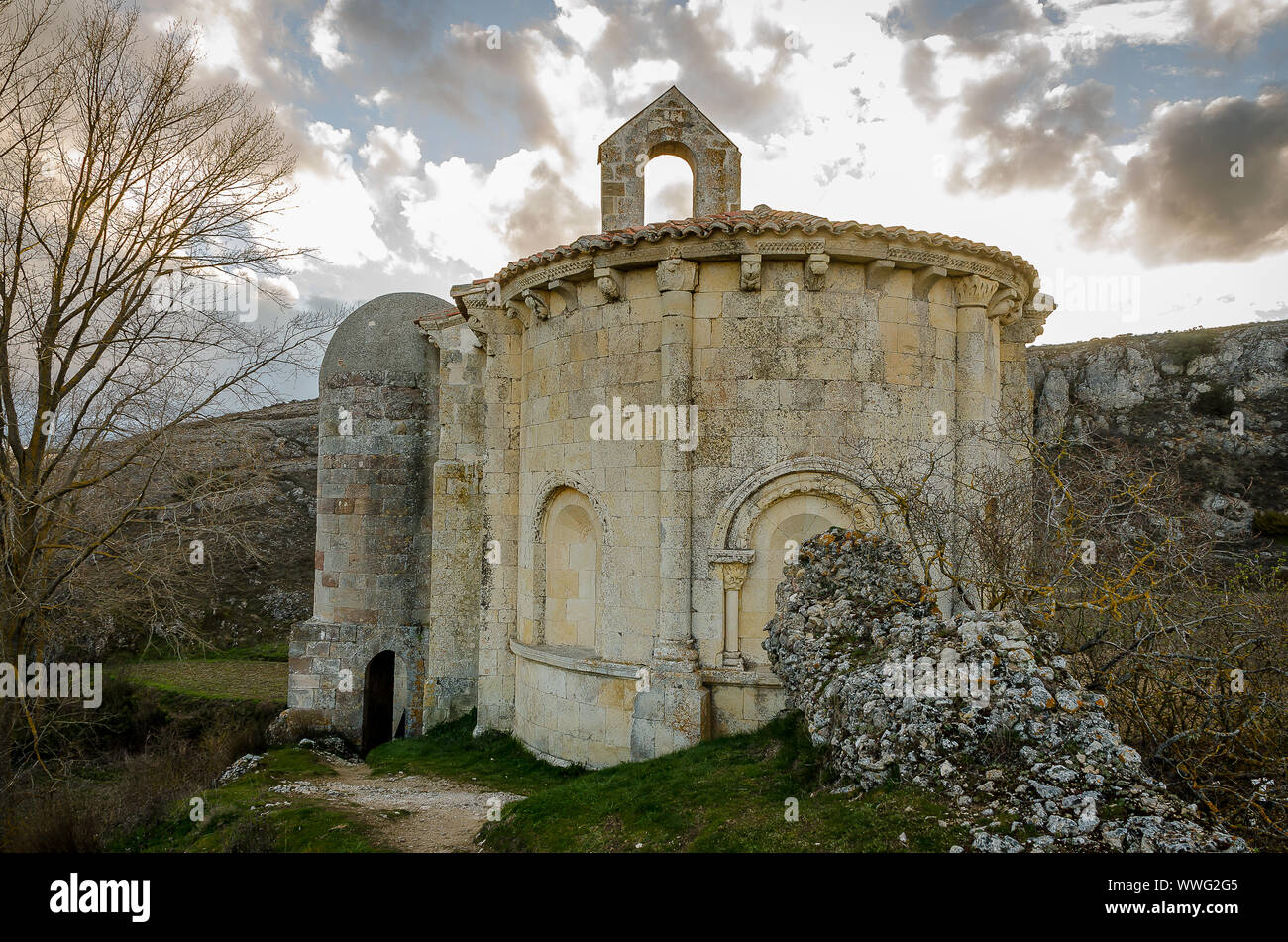 Spagna. Chiesa di Santa Cecilia di Vallespinoso. Palencia Foto Stock