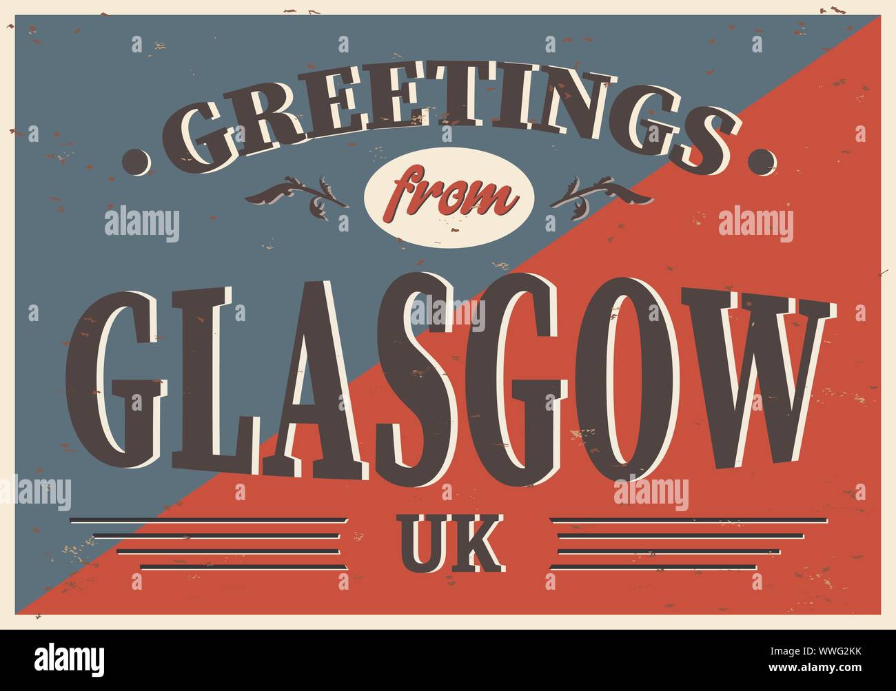 Città britanniche retrò saluti da Glasgow segno Vintage. Destinazioni di viaggio tema sul vecchio arrugginito sfondo. Illustrazione Vettoriale