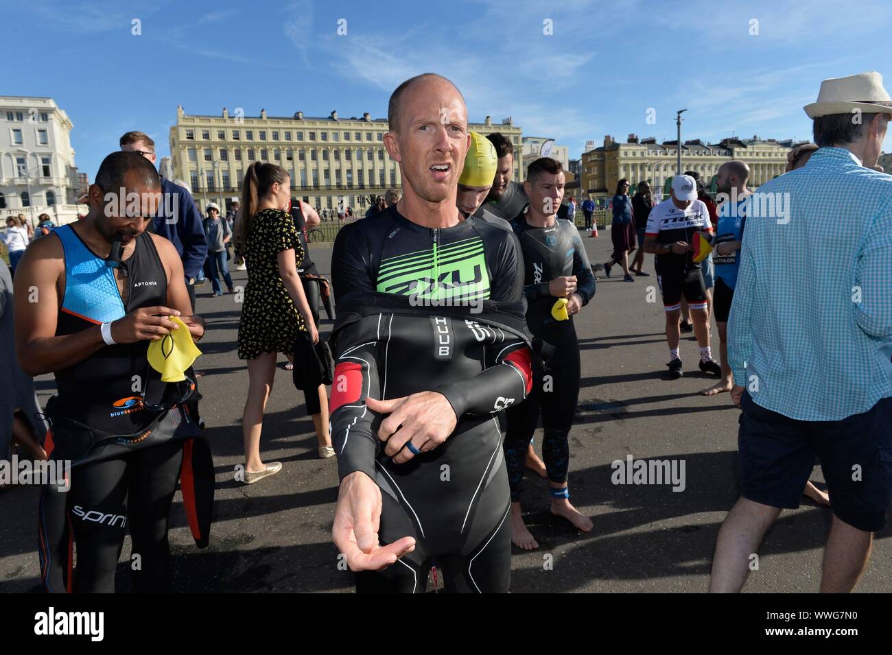 Brighton Triathlon 2019 15/09/2019 il triplo evento di nuoto, ciclismo e running. Foto:Terry Applin Foto Stock