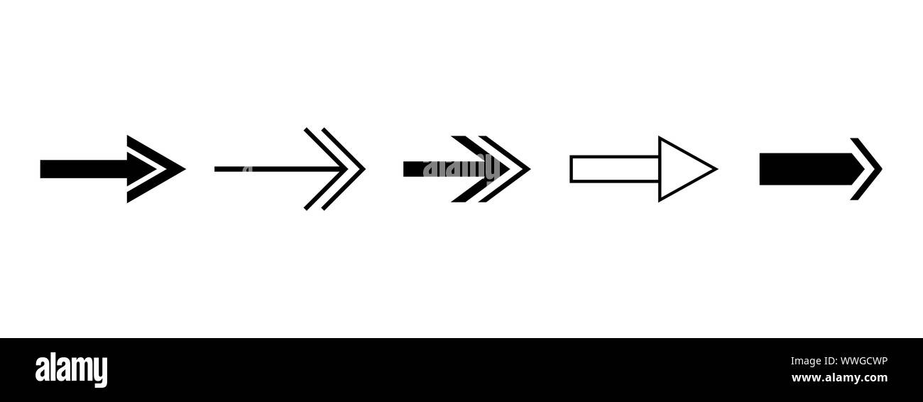 Le frecce nere. Set di vettore di isolato le icone freccia destra. Indicazioni di direzione Illustrazione Vettoriale