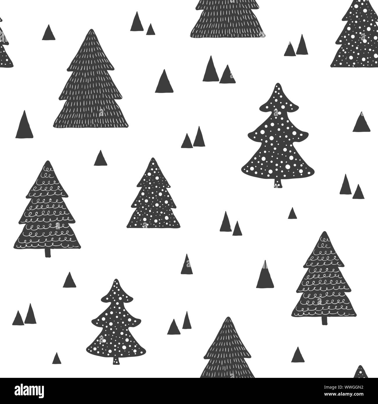 Scandinavian seamless pattern con alberi di Natale. Vettore disegnati a mano sullo sfondo Illustrazione Vettoriale