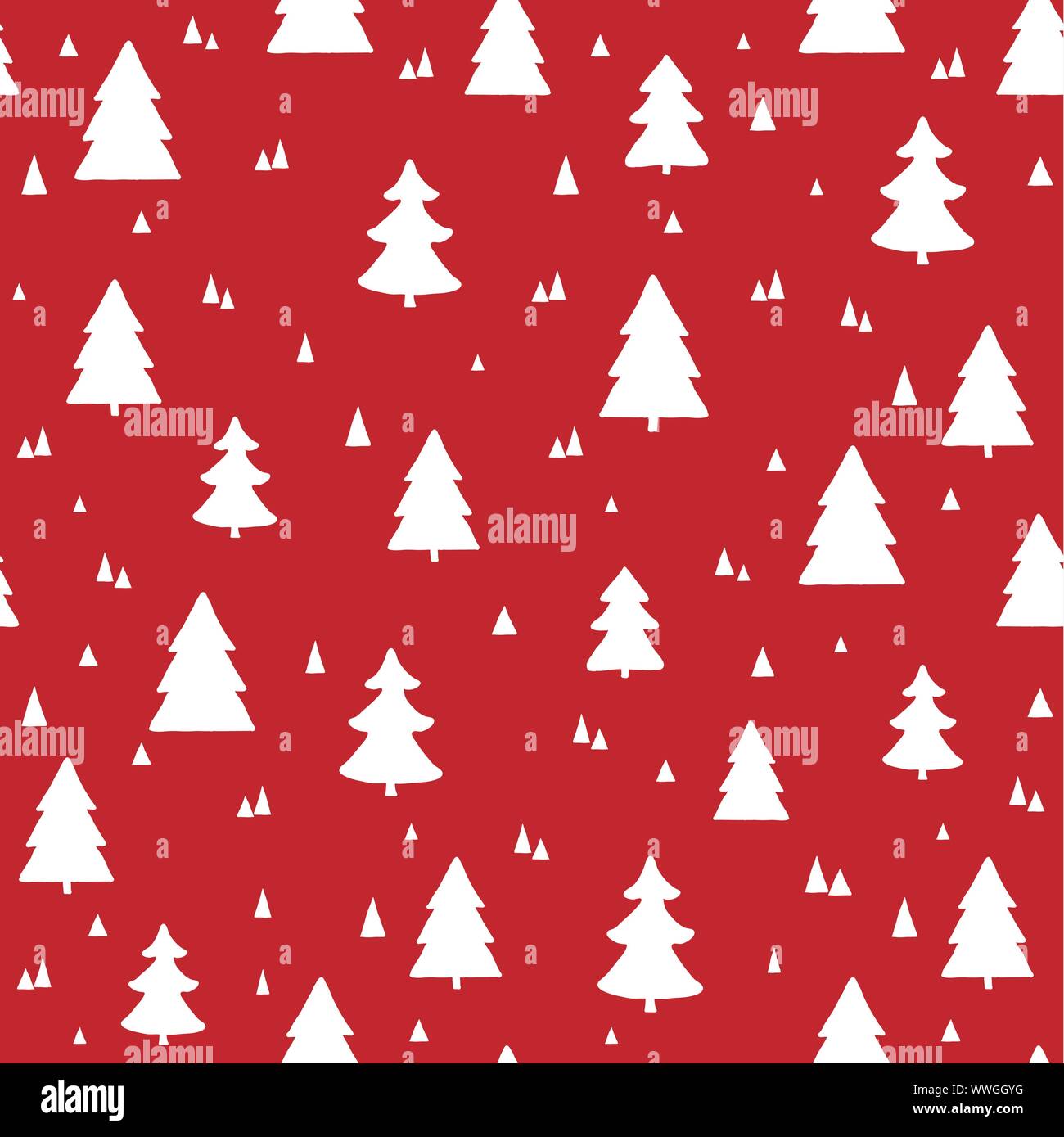 Natale scandinavo seamless pattern. Vettore sfondo rosso con il bianco disegnato a mano alberi di Natale Illustrazione Vettoriale