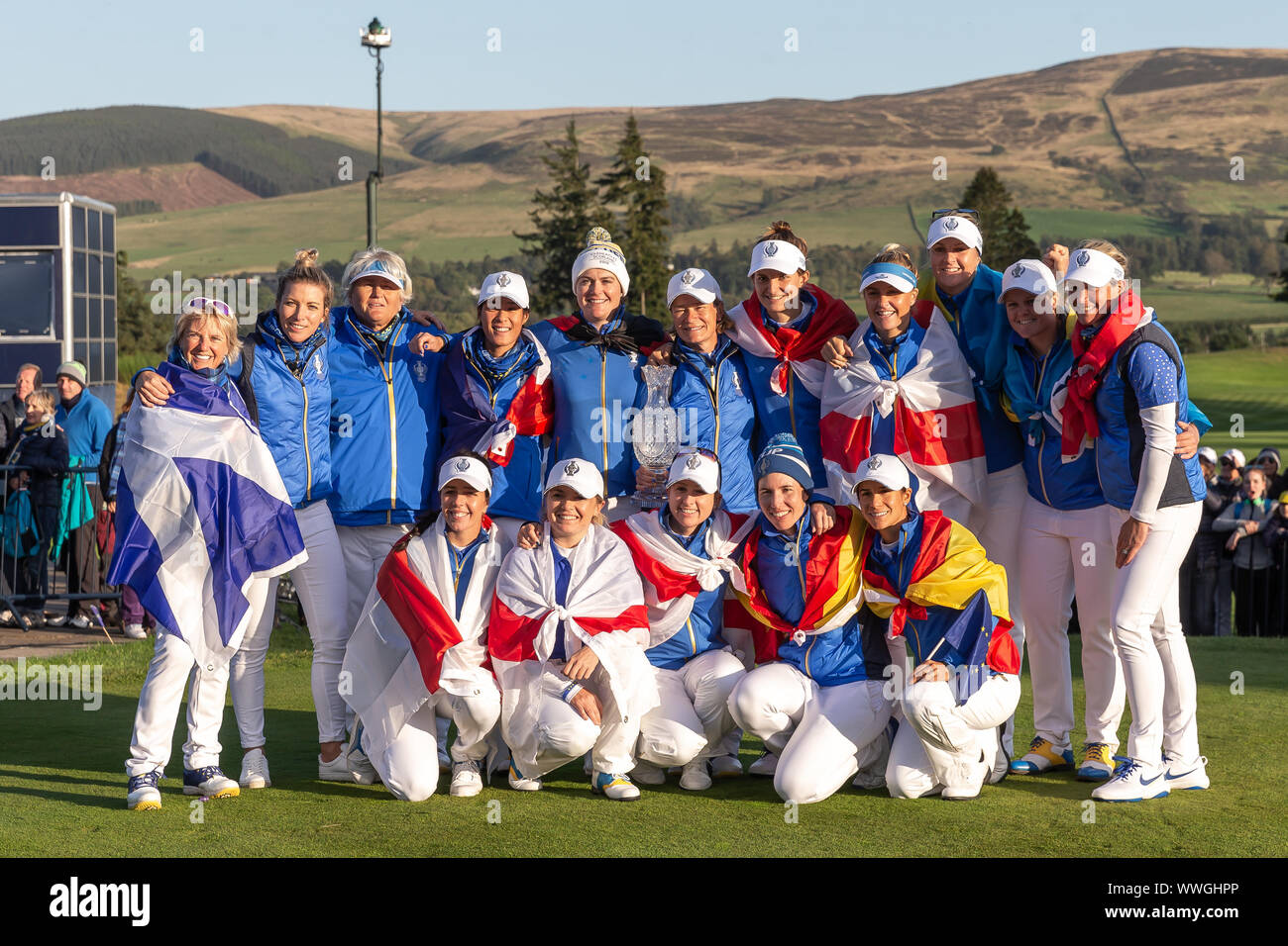 Gleneagles in Scozia il 15 settembre 2019. Team Europe Solheim Cup 2019 vincitori Foto Stock