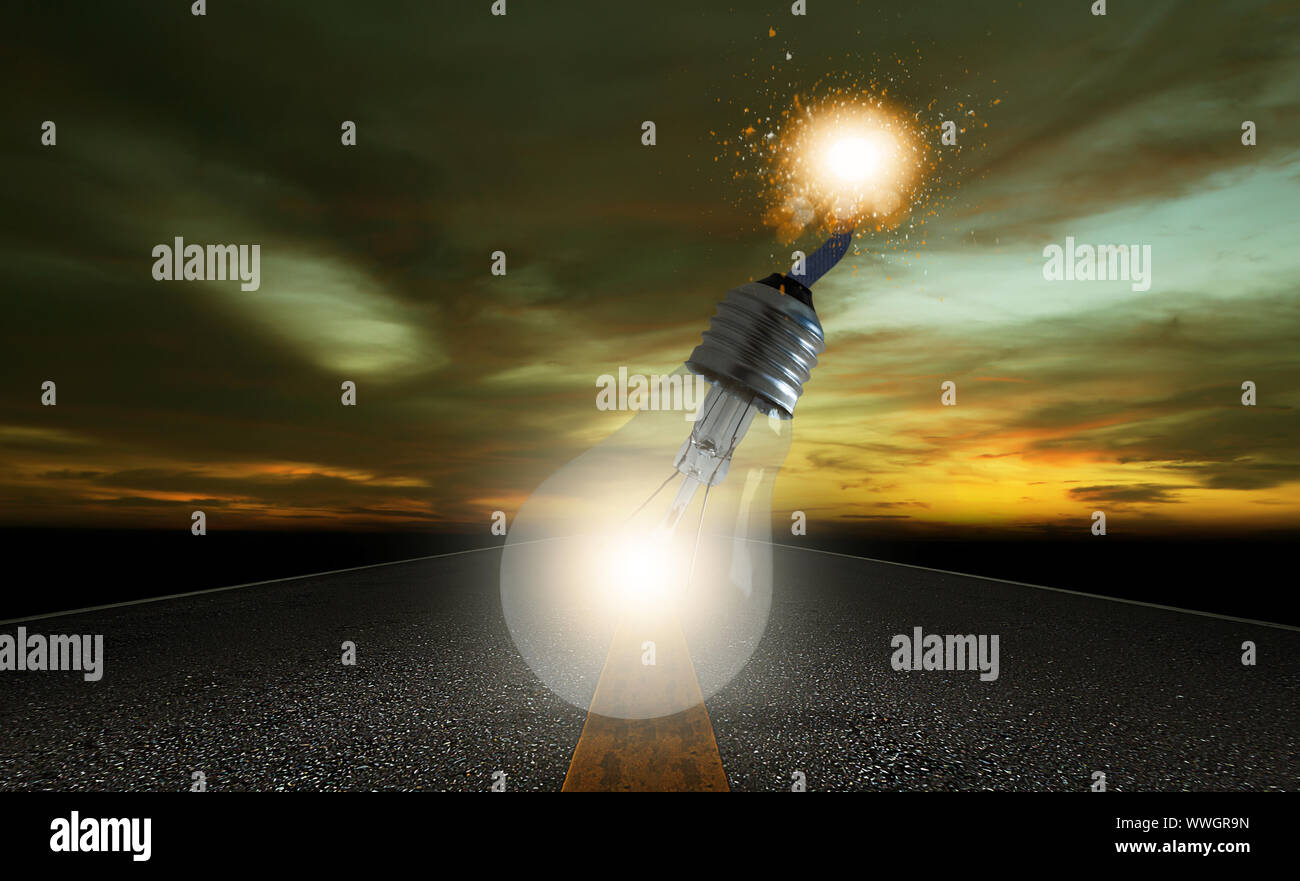 Idea e il concetto di ispirazione, la creatività imprenditoriale, Ora scadenza, lampadina bomba sul sottofondo stradale Foto Stock Idea e il concetto di ispirazione, la creatività imprenditoriale, Ora scadenza, lampadina bomba sul sottofondo stradale Foto Stock