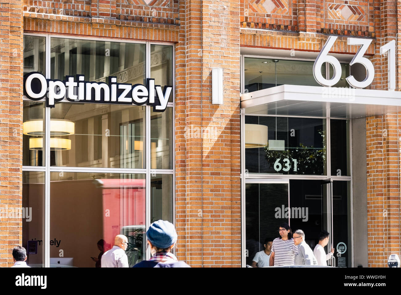 Agosto 21, 2019 San Francisco / CA / STATI UNITI D'AMERICA - Optimizely sede nel quartiere SOMA; Optimizely è un americano di società privata che rende il cliente exp Foto Stock