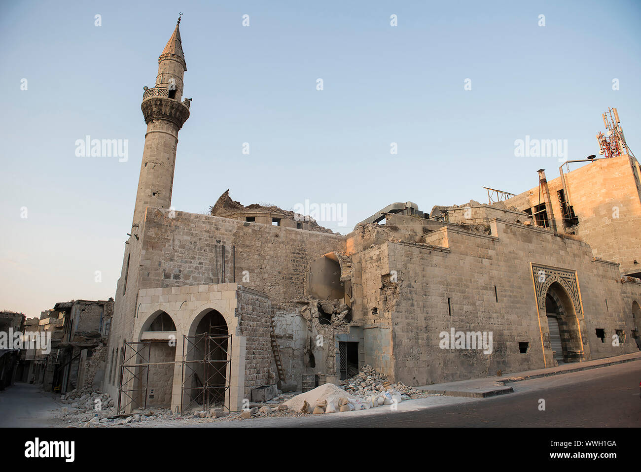 Questa foto mostra ciò che rimane della vecchia città di Aleppo-Syria Foto Stock