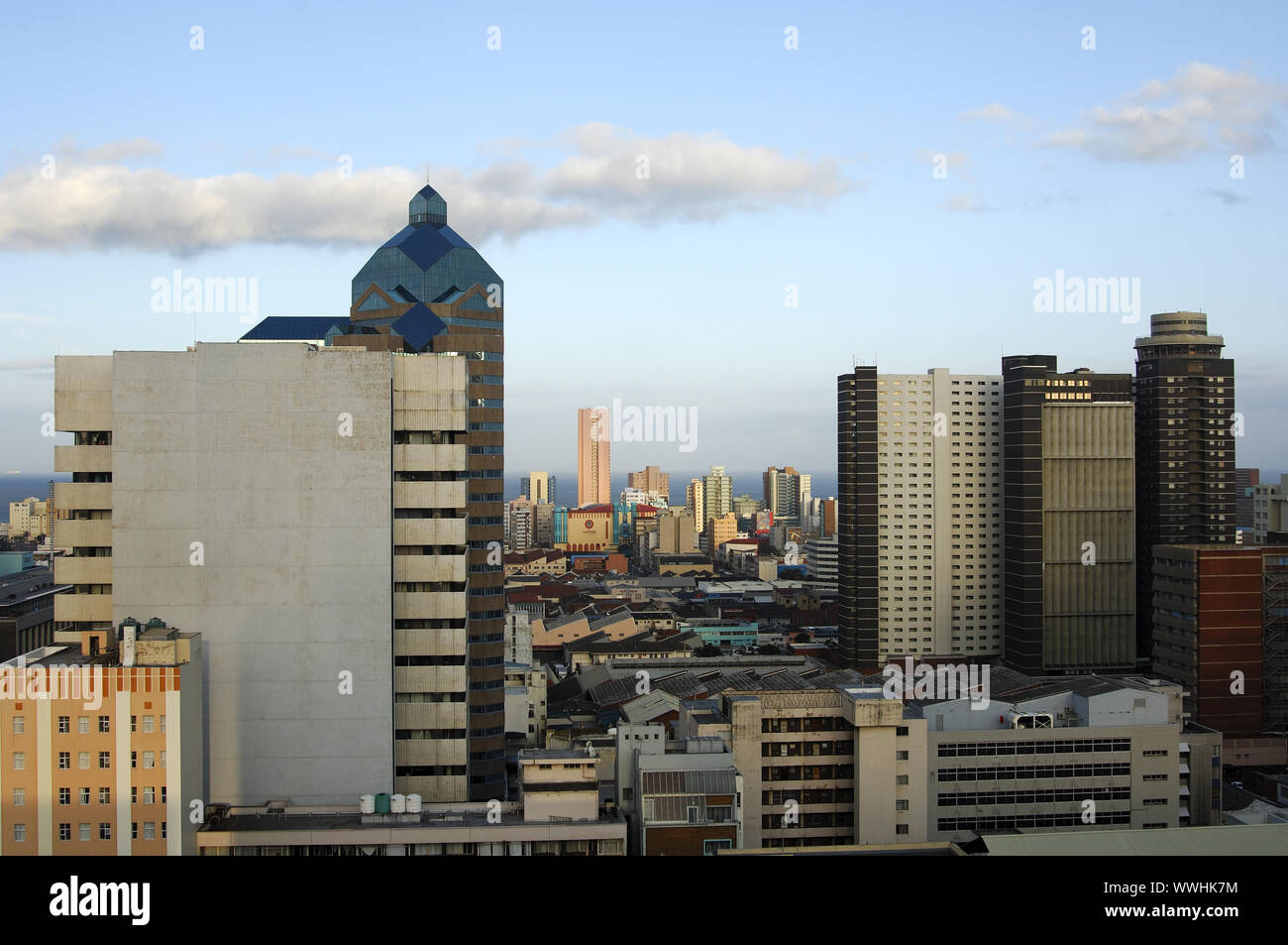 Luce della Sera nel centro della città di Durban, Sud Africa Foto Stock