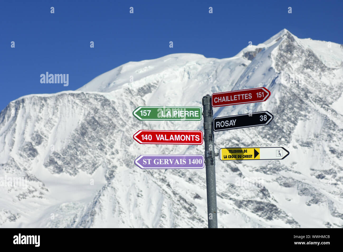Cartello di pendenza nella parte anteriore del Mont Blanc, Francia Foto Stock