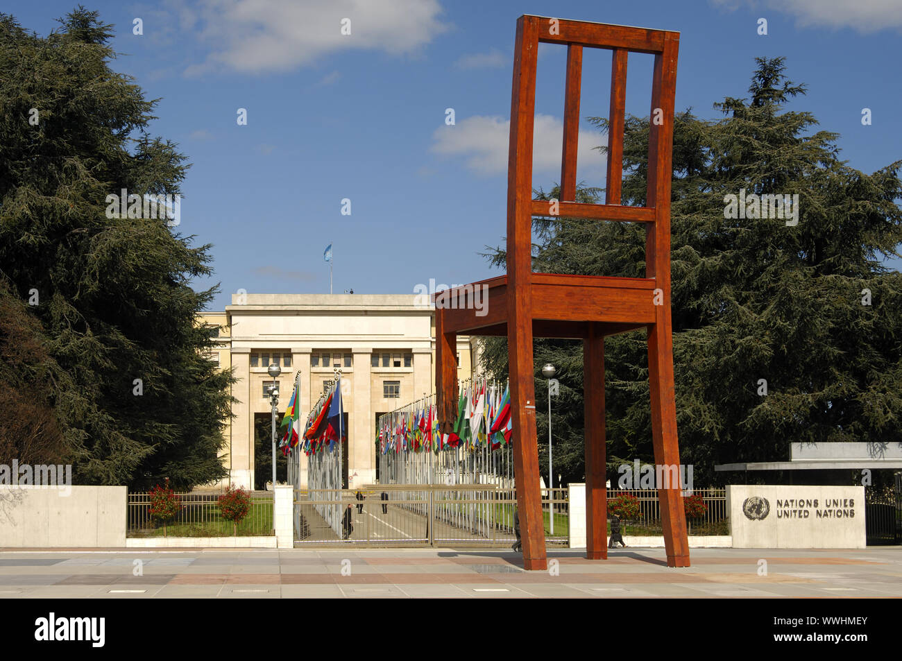 La sedia rotta, ONU, Ginevra, Svizzera Foto Stock