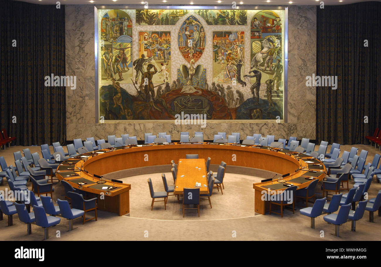 Sala di riunione del Consiglio di Sicurezza delle Nazioni Unite di New York Foto Stock