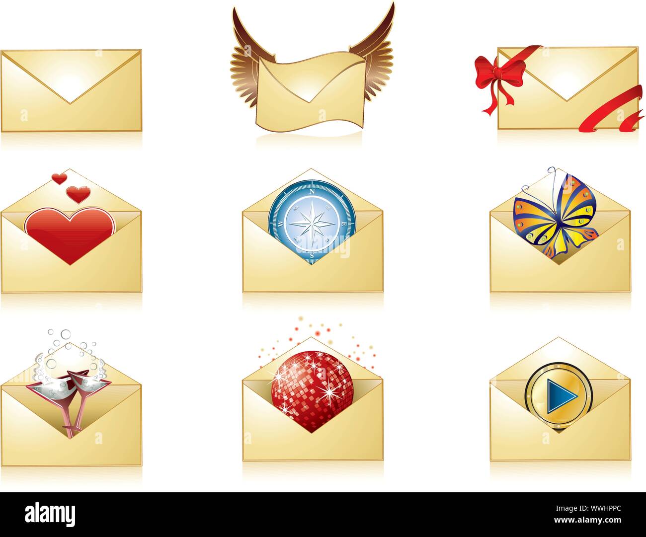 Mail dettagliata icona impostare Illustrazione Vettoriale