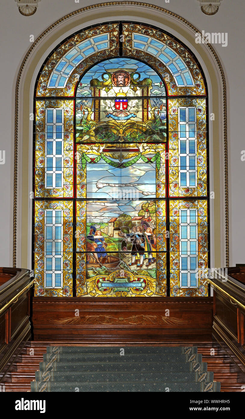 Il vetro al piombo windows, il palazzo del Parlamento Quebec Foto Stock