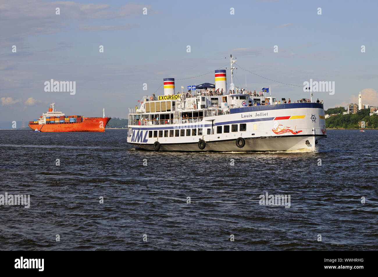 Il traffico delle navi, St Lawrence River vicino a Quebec Foto Stock