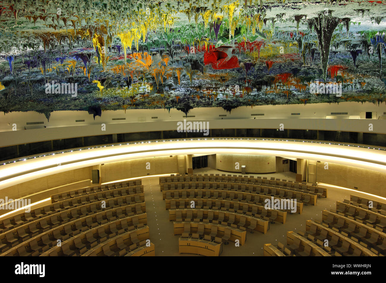 Arte a soffitto dal Barcelo, Palais des Nations, Ginevra Foto Stock