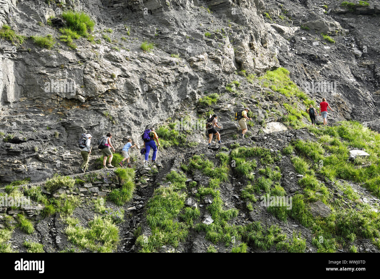 Gli escursionisti sul Gemmi trail, Vallese Foto Stock