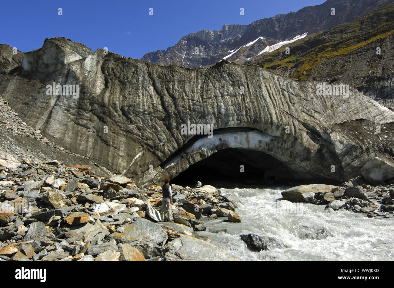 Cancello sul ghiacciaio del Langgletscher Foto Stock