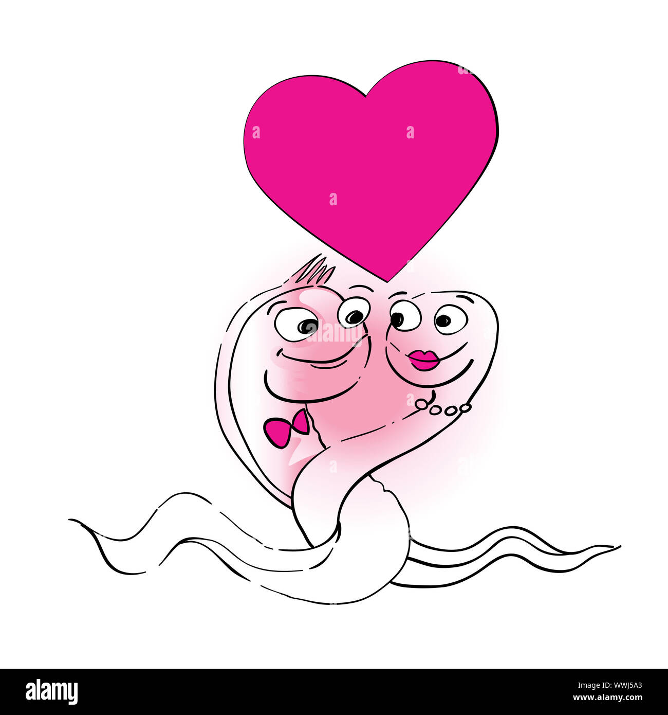 Il giorno di San Valentino carino i serpenti in amore, clip art isolato su bianco Foto Stock