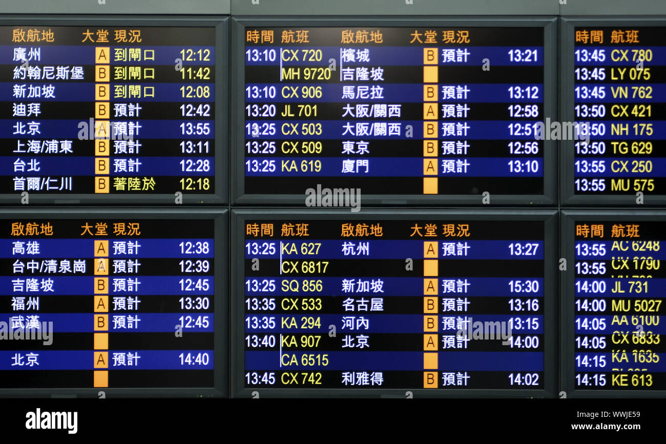 Quadro di valutazione all'Aeroporto Internazionale di Hong Kong Foto Stock