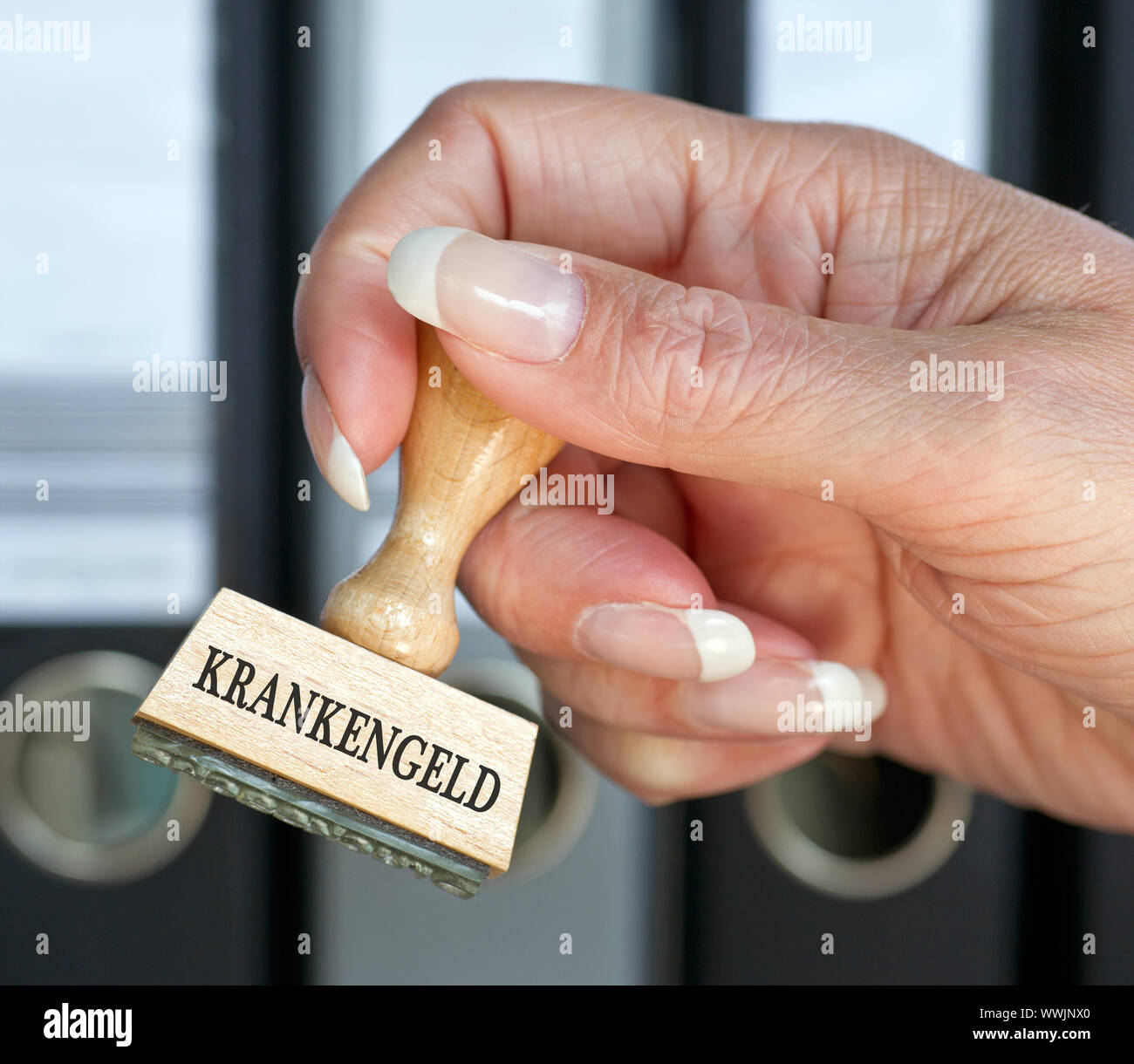 Prestazione di malattia il timbro con la mano Foto Stock