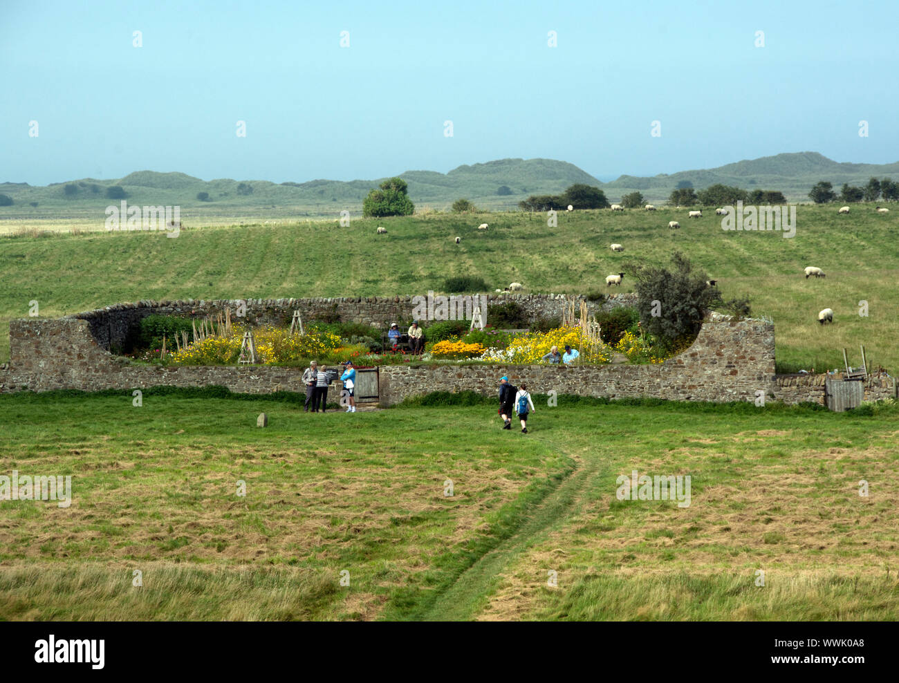 NORTHUMBERLAND; LINDISFARNE COSTA & Gertrude Jekyll'S walled garden Foto Stock