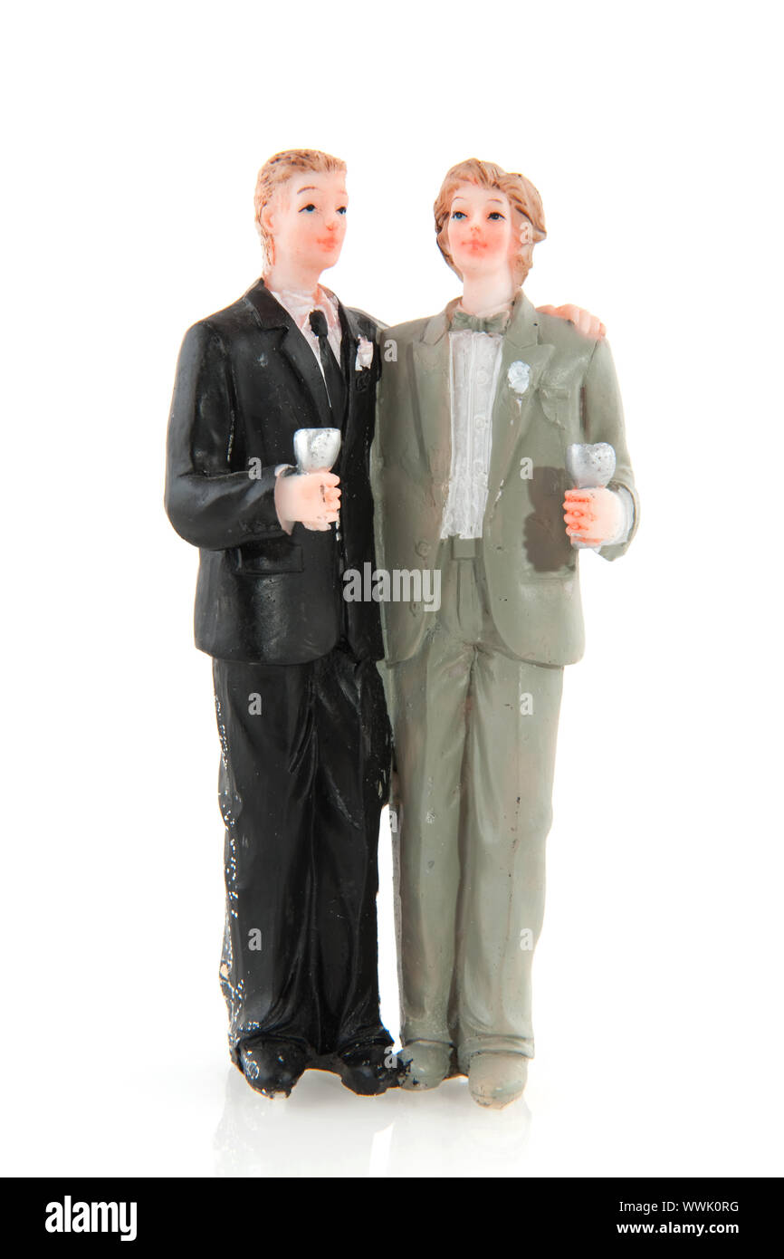 Matrimonio gay con due uomo e champagne Foto Stock