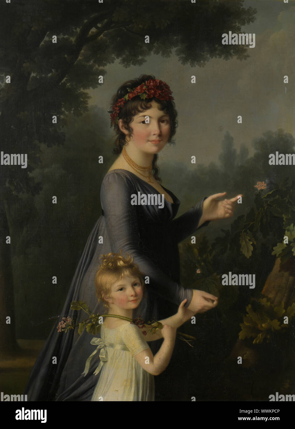 Ritratto di Maria Antonietta Geneviève Lemoine con sua figlia Anne Aglaé Deluchi in un parco. Collezione privata. Foto Stock