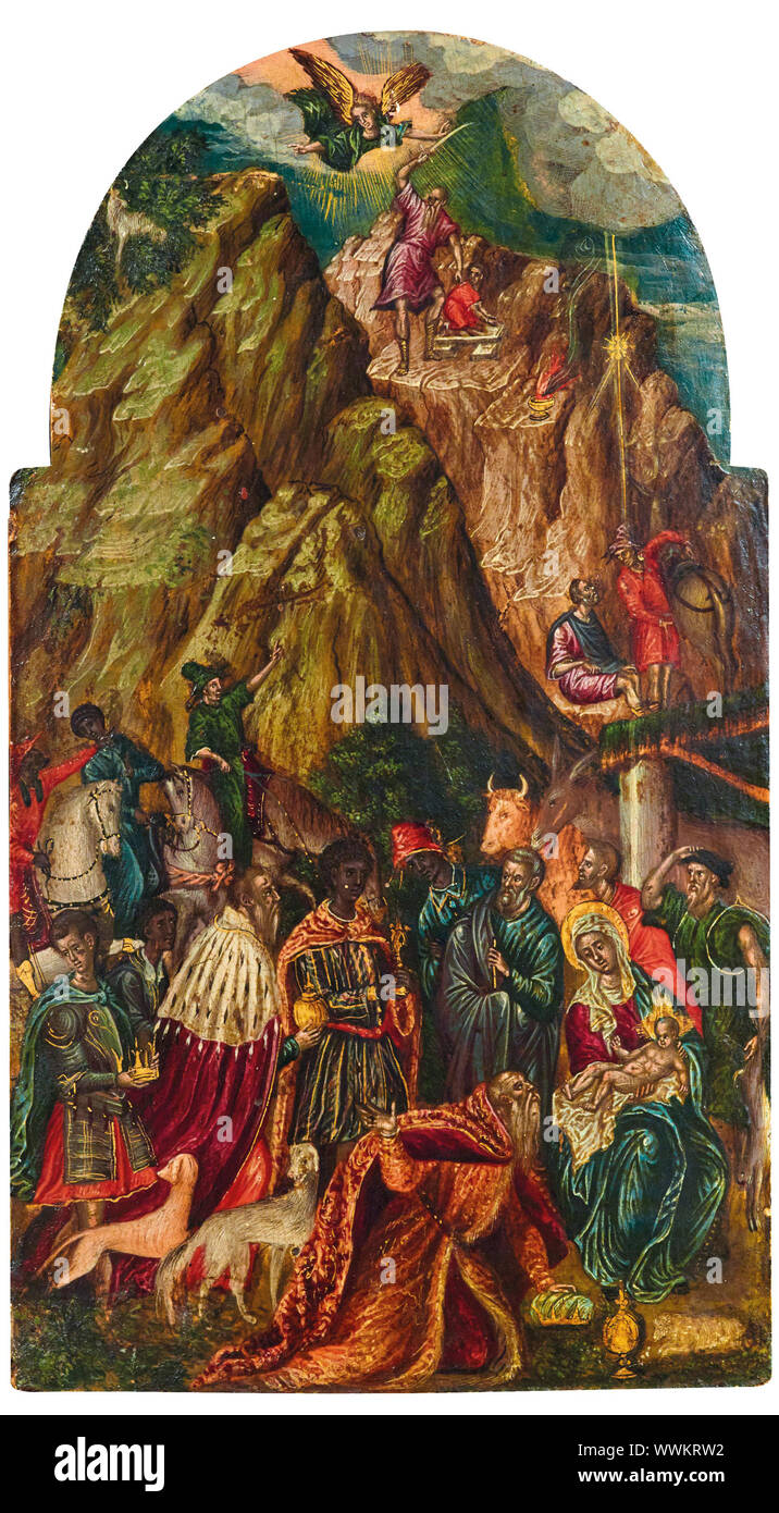 Il Sacrificio di Isacco e l adorazione dei Magi, del XVI secolo. Collezione privata. Foto Stock