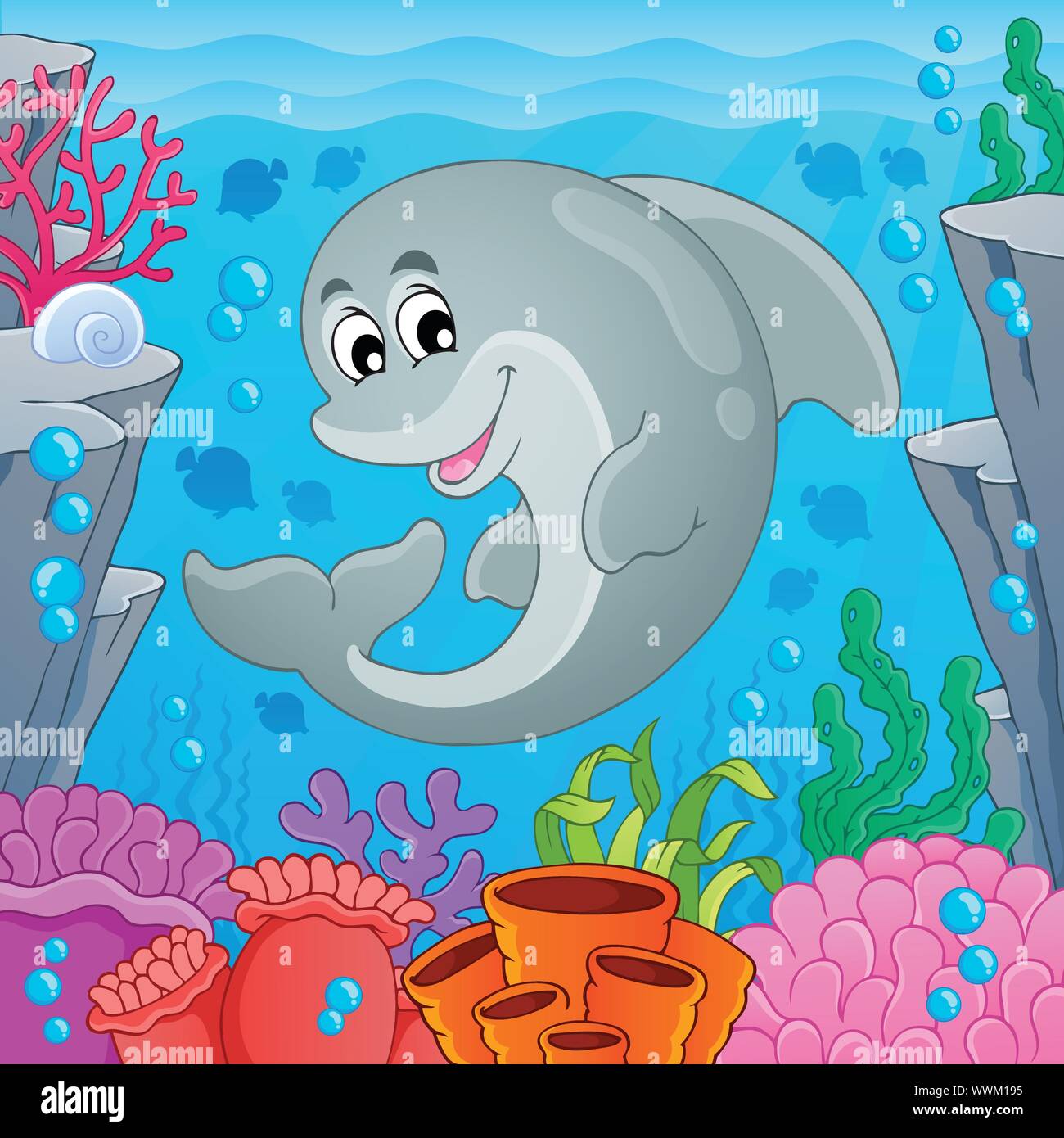 Immagine con dolphin tema 6 Illustrazione Vettoriale