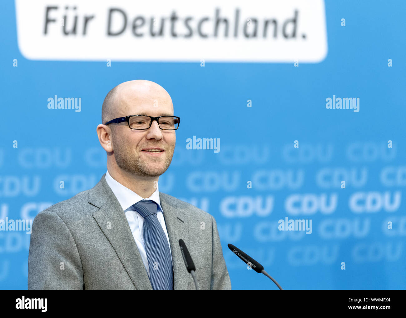 Peter Tauber (CDU), nuovo Segretario generale della CDU, alla conferenza stampa. Foto Stock