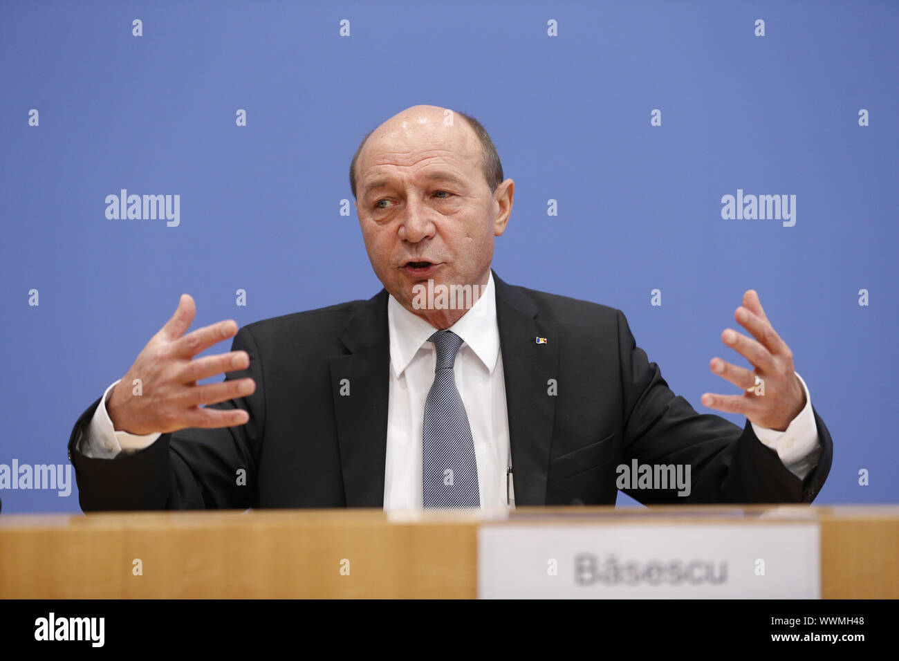 Presidente della Romania Basescu, a Berlino. Foto Stock