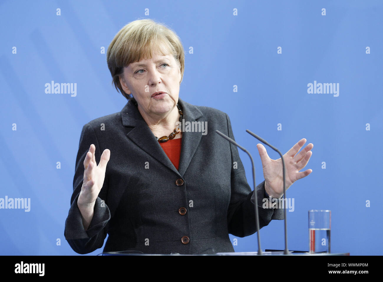 Merkel riceve Coelho, il Primo Ministro della Repubblica portoghese, a Berlino. Foto Stock