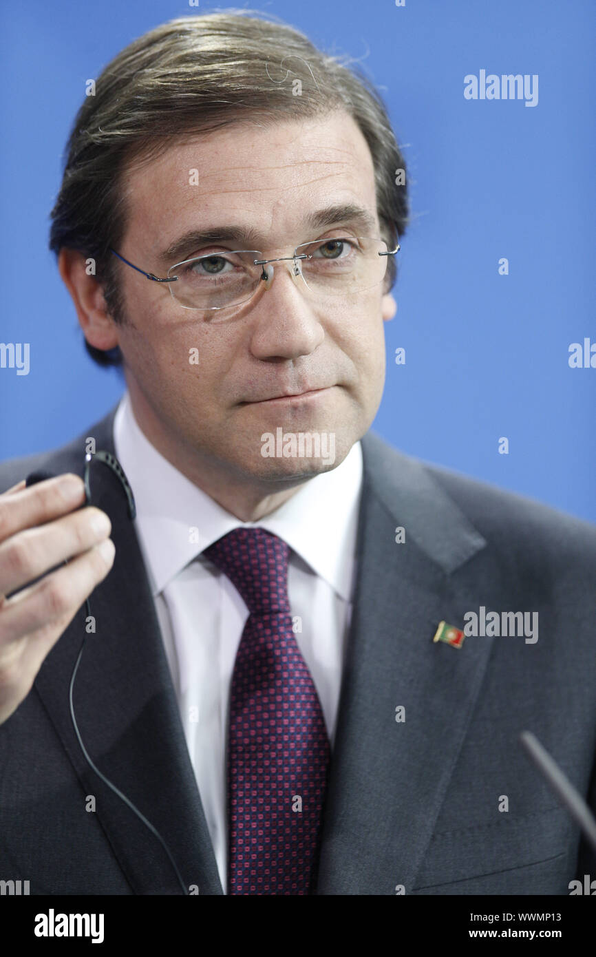 Merkel riceve Coelho, il Primo Ministro della Repubblica portoghese, a Berlino. Foto Stock