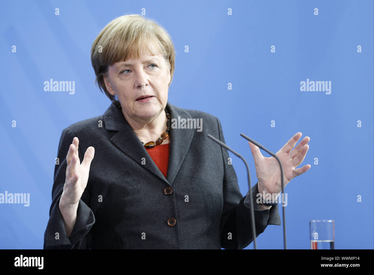 Merkel riceve Coelho, il Primo Ministro della Repubblica portoghese, a Berlino. Foto Stock