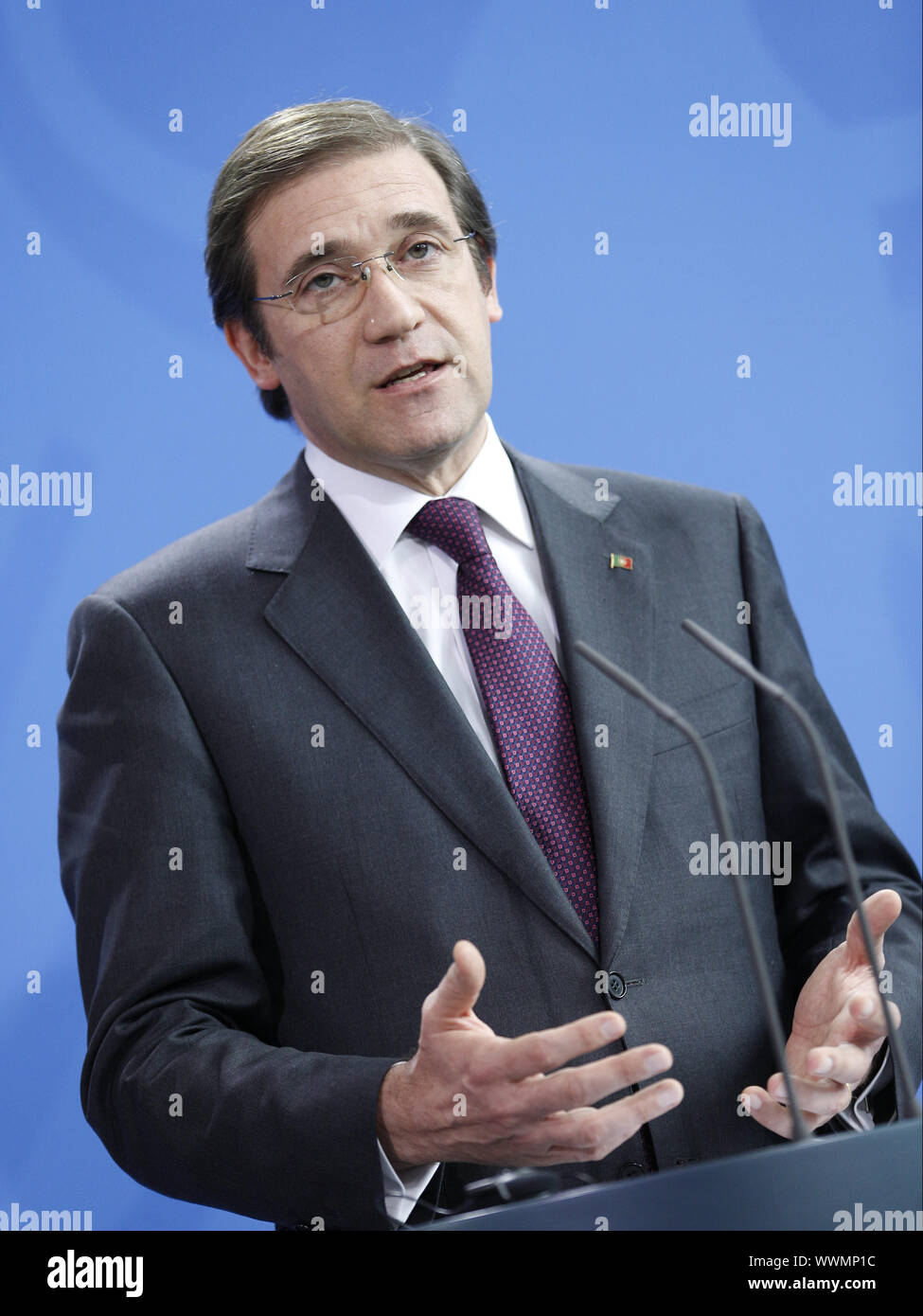 Merkel riceve Coelho, il Primo Ministro della Repubblica portoghese, a Berlino. Foto Stock
