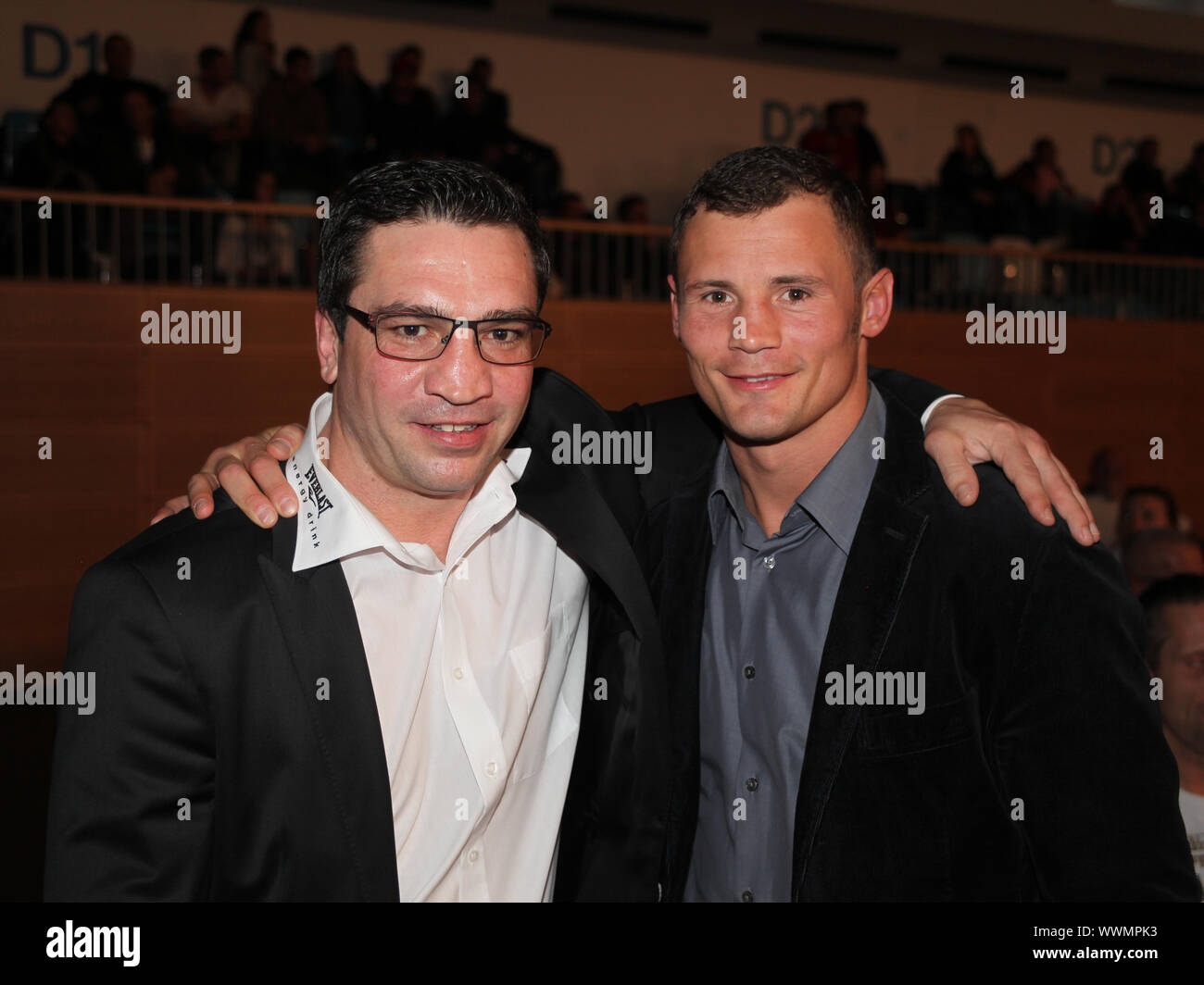 Ex-Boxweltmeister Markus Beyer,Robert Stieglitz WM-Boxkampf Ramona Kühne-Gina Chamie 28.3.14 Potsdam Foto Stock