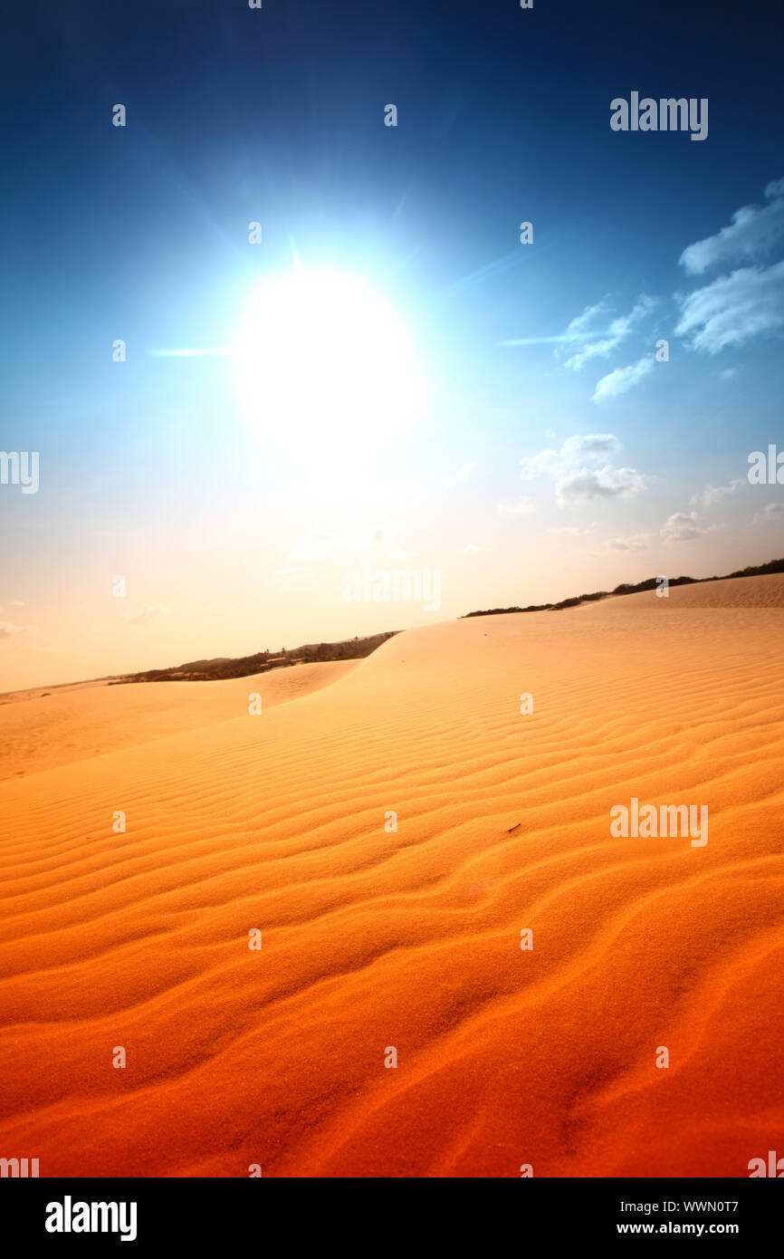 Deserto di sabbia sotto blu cielo soleggiato Foto Stock