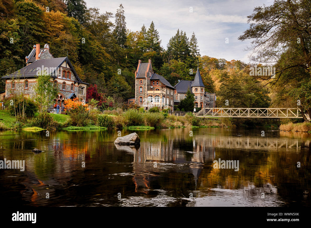 Treseburg nelle montagne Harz sul fiume Bode Foto Stock